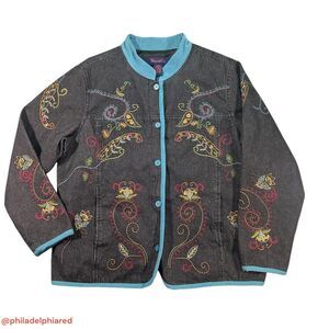 Vintage 1990's Denim and Co embroidered paisley denim jacket women's Large